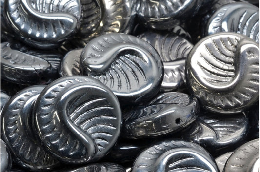 Fossil Coin Beads, Black 27400 (23980-27400), Glass, Czech Republic