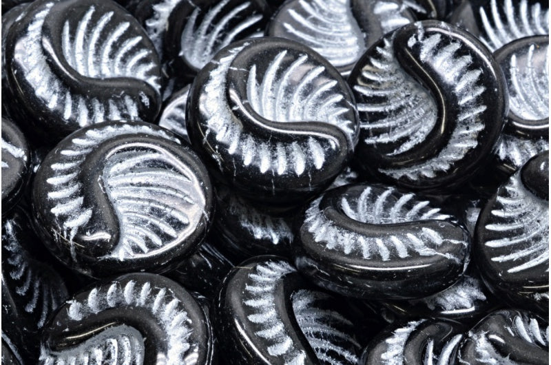 Fossil Coin Beads, Black Silver Lined (23980-54301), Glass, Czech Republic
