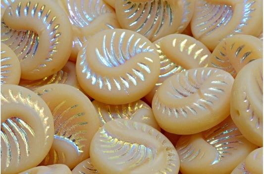 Fossil Coin Beads, Beige Ab Full (2X Side) Matte (11111-28703-84100), Glass, Czech Republic
