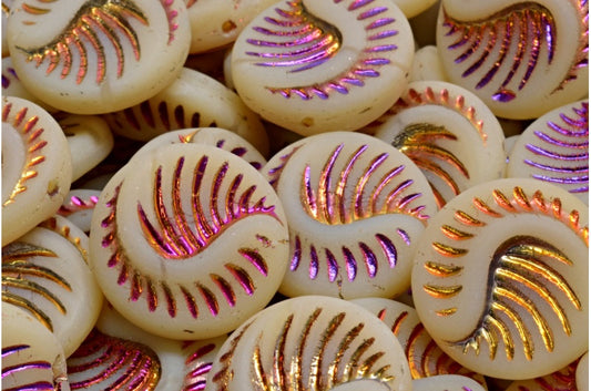 Fossil Coin Beads, Beige Sliperit Full (2X Side) Matte (11111-29503-84100), Glass, Czech Republic