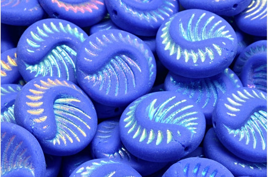 Fossil Coin Beads，深蓝色 Ab 全（2X 面）哑光 (33060-28703-84100)，玻璃，捷克共和国