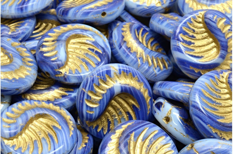 化石コインビーズ、36006 ゴールドライン (36006-54302)、ガラス、チェコ共和国