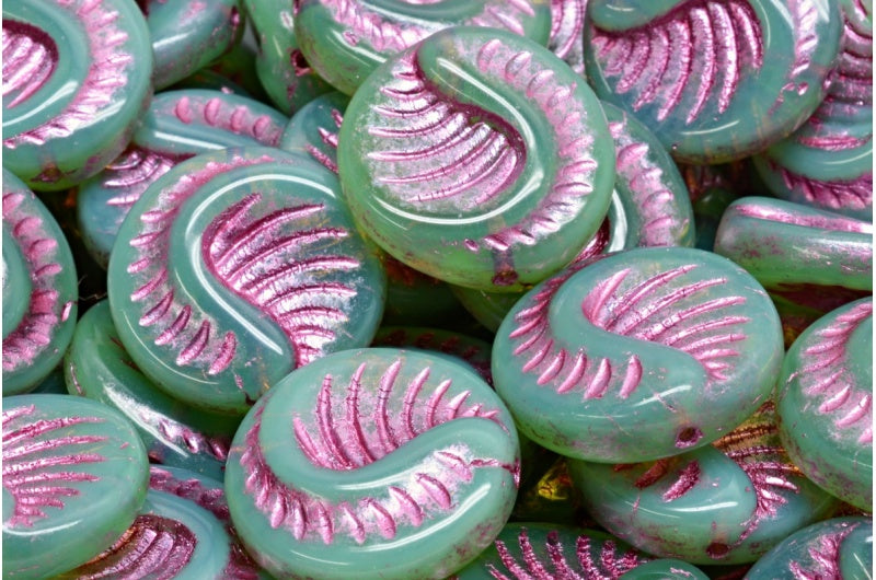 化石コインビーズ、51111 ピンクライン (51111-54321)、ガラス、チェコ共和国