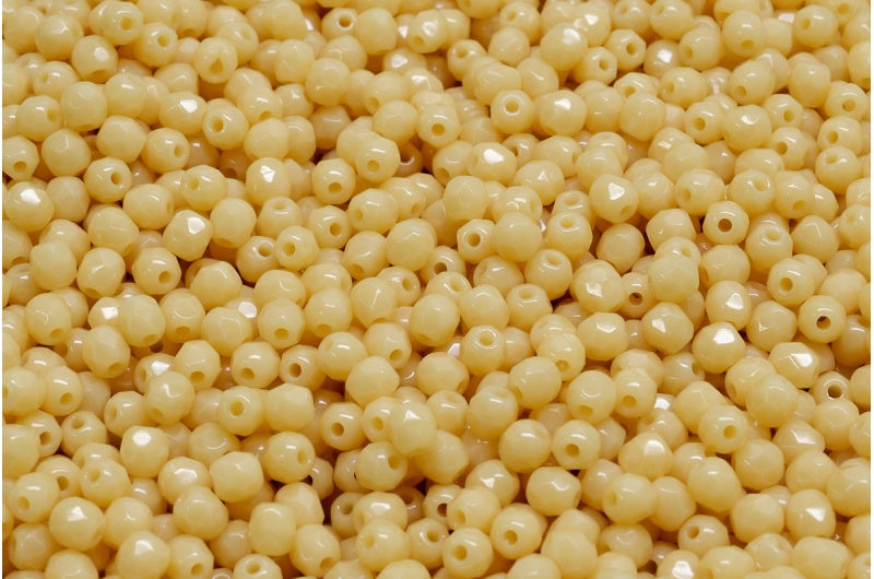 Fire Polished Faceted Beads Round, Opaque Beige (13010), Bohemia Crystal Glass, Czech Republic