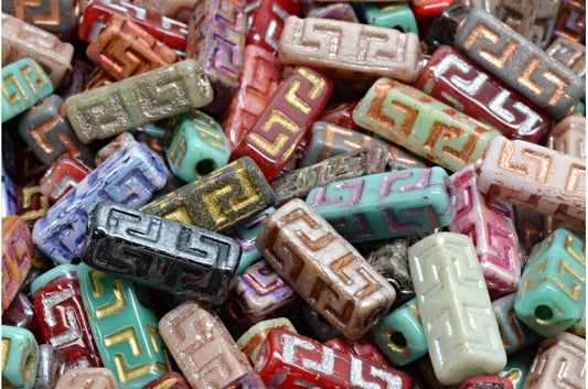 Celtic Block Beads, 1 Mixed Colors (00001-mix), Glass, Czech Republic