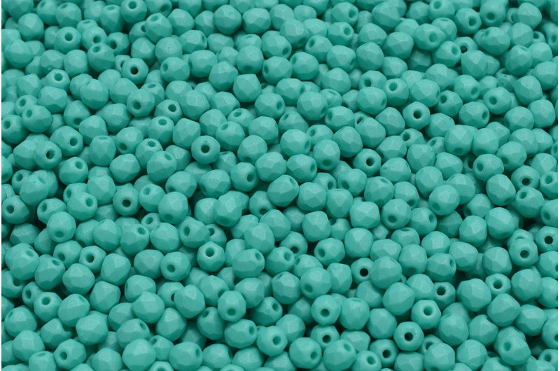 ファセット加工ラウンドビーズ、ホワイトネオンシルクミント（02010-29569）、ボヘミアクリスタルガラス、チェコ共和国