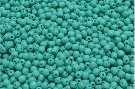 ファセット加工ラウンドビーズ、ホワイトネオンシルクミント（02010-29569）、ボヘミアクリスタルガラス、チェコ共和国