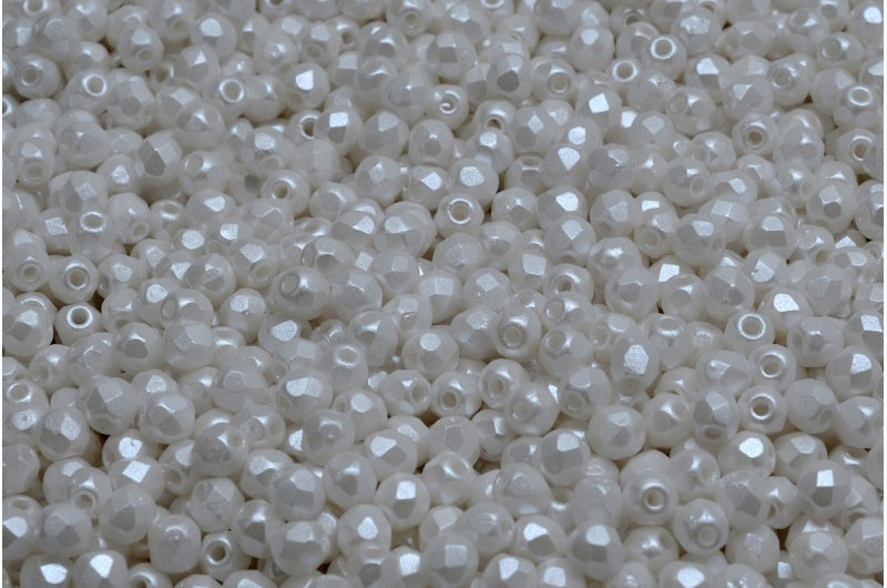 Fire Polished Faceted Beads Round, White Pearl White (02010-25001), Bohemia Crystal Glass, Czech Republic