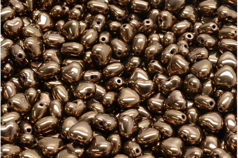 ハートビーズ、ブラックブロンズ（23980-14415）、ガラス、チェコ共和国