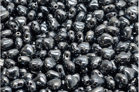 Heart Beads, Black Hematite (23980-14400), Glass, Czech Republic