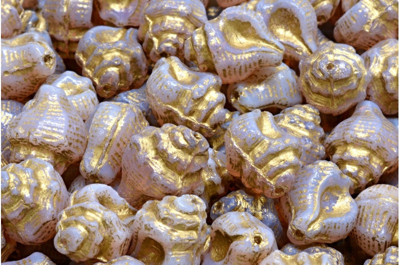 Murex Shell Beads, Opal Pink Gold Lined (71111-54302), Glass, Czech Republic