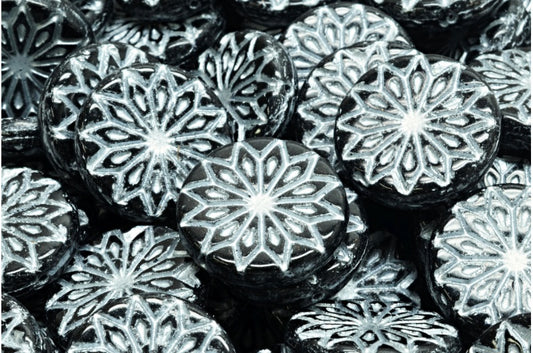 Origami Flower Beads, Black Silver Lined (23980-54301), Glass, Czech Republic