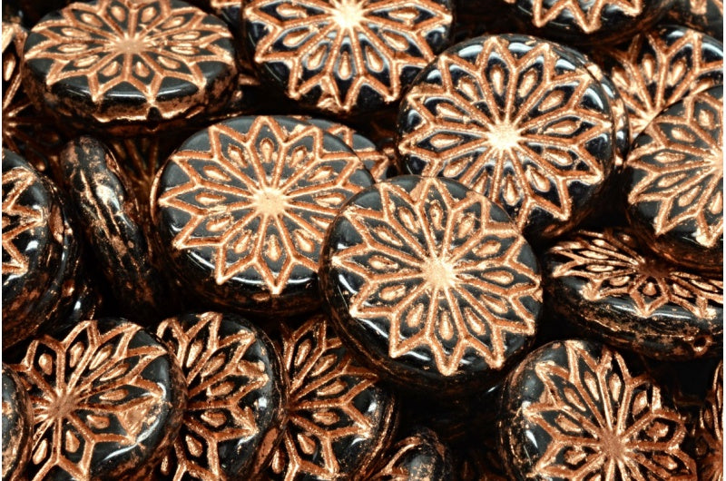 Origami Flower Beads, Black Copper Lined (23980-54318), Glass, Czech Republic