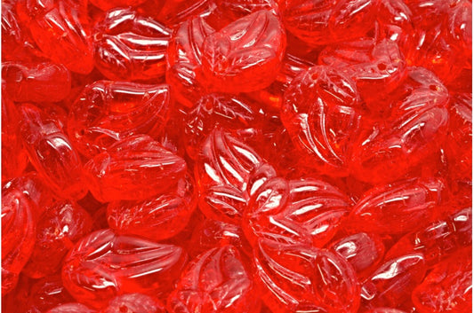 Flower Bud Beads, Ruby Red (90080), Glass, Czech Republic