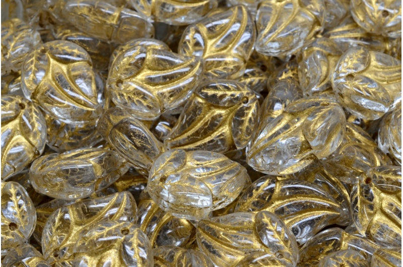 Flower Bud Beads, Crystal Gold Lined (00030-54302), Glass, Czech Republic