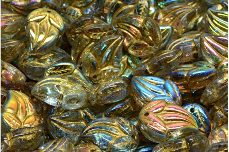 Flower Bud Beads, Crystal Ab Gold Lined (00030-28701-54302), Glass, Czech Republic