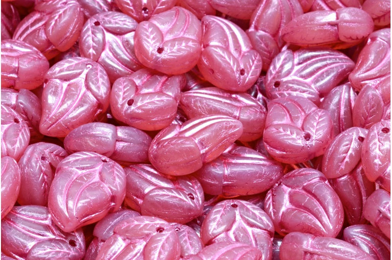 フラワーバッドビーズ、オパールピンク（ピンクライン入り）（71010-54321）、ガラス、チェコ共和国