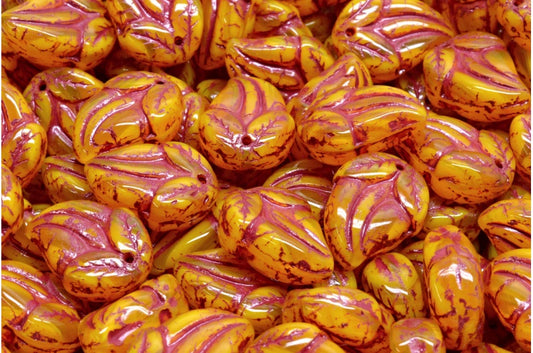 フラワーバッドビーズ、81240 赤線入り（81240-54314）、ガラス、チェコ共和国