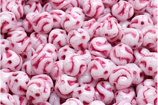 Yarn Ball, White Pink Lined (02010-54321), Glass, Czech Republic