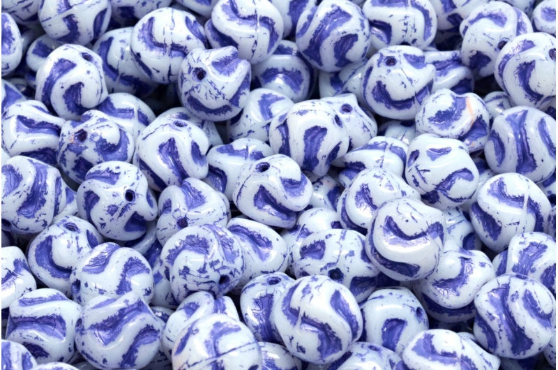 毛糸玉、白青線入り（02010-54325）、ガラス製、チェコ共和国