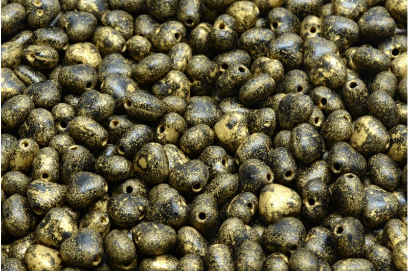 ハートビーズ、ブラックエッチングゴールドライン（23980-etch-54302）、ガラス、チェコ共和国