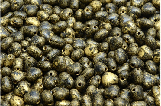 ハートビーズ、ブラックエッチングゴールドライン（23980-etch-54302）、ガラス、チェコ共和国