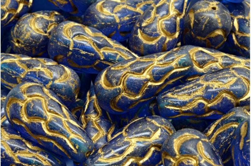 Pinecone Beads, Transparent Aqua Gold Lined (60310-54302), Glass, Czech Republic