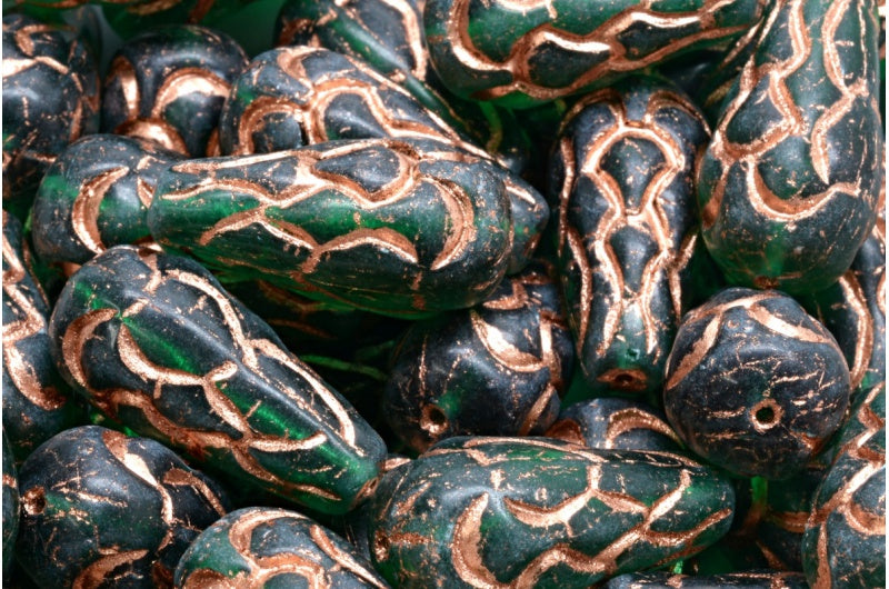 Pinecone Beads, Transparent Green Emerald Matte Copper Lined (50710-84100-54318), Glass, Czech Republic