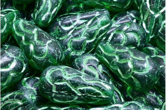 Pinecone Beads, Transparent Green Emerald Matte 54322 (50710-84100-54322), Glass, Czech Republic