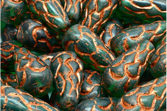 Pinecone Beads, Transparent Green Emerald Copper Lined (50710-54319), Glass, Czech Republic