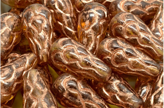 Pinecone Beads, Transparent Brown Copper Lined (10260-54318), Glass, Czech Republic