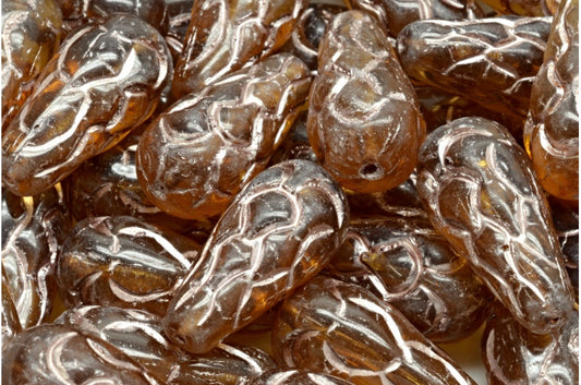 Pinecone Beads, Transparent Brown Copper Lined (10260-54324), Glass, Czech Republic