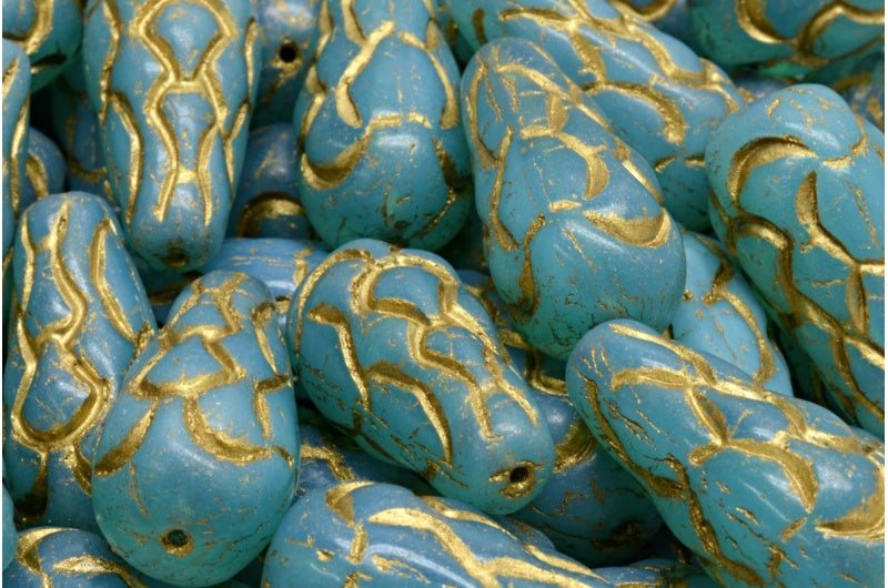 Pinecone Beads, Opal Aqua Gold Lined (61000-54302), Glass, Czech Republic
