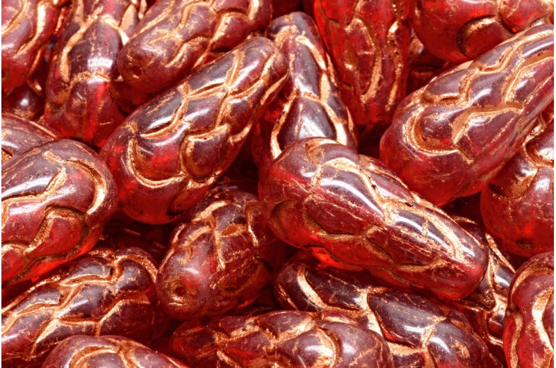 松ぼっくりビーズ、ライトサイアム銅線（90070-54319）、ガラス、チェコ共和国