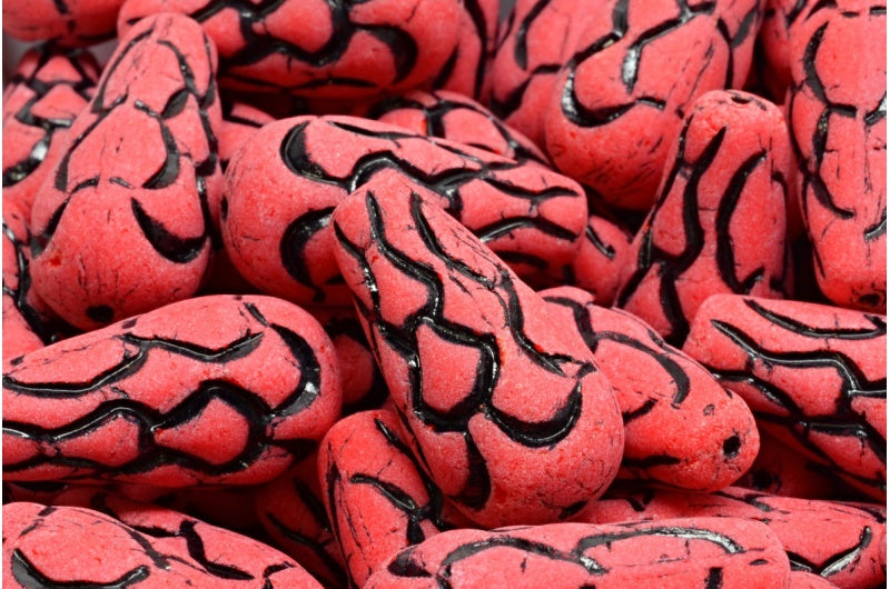Pinecone Beads, Opaque Red Black Lined Matte (93200-54313-84100), Glass, Czech Republic