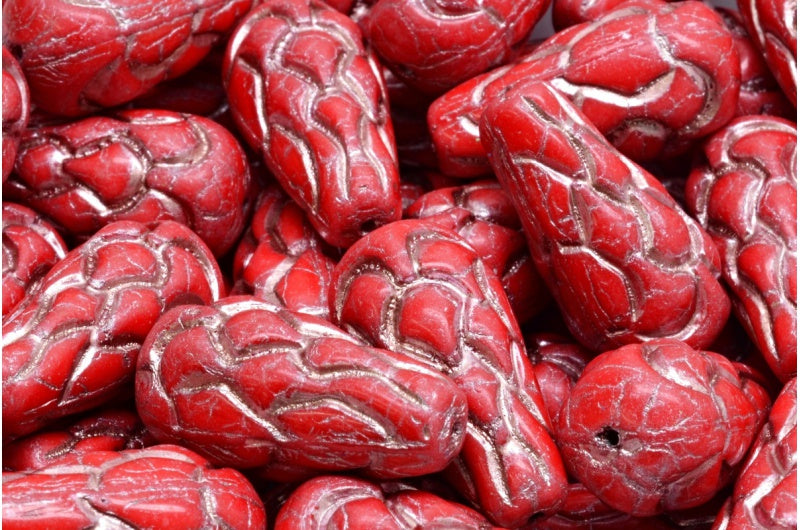 Pinecone Beads, Opaque Red Copper Lined (93200-54324), Glass, Czech Republic
