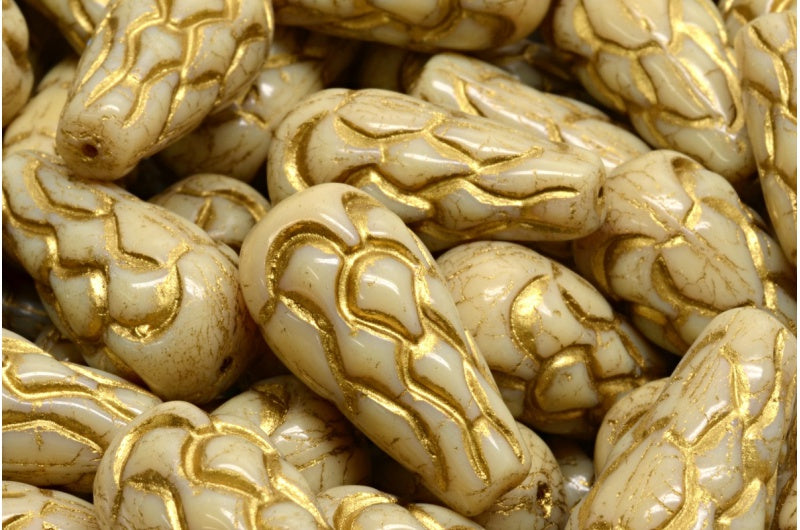 Pinecone Beads, Beige Gold Lined (13020-54302), Glass, Czech Republic