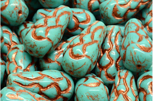 Pinecone Beads, Turquoise Copper Lined (63130-54319), Glass, Czech Republic