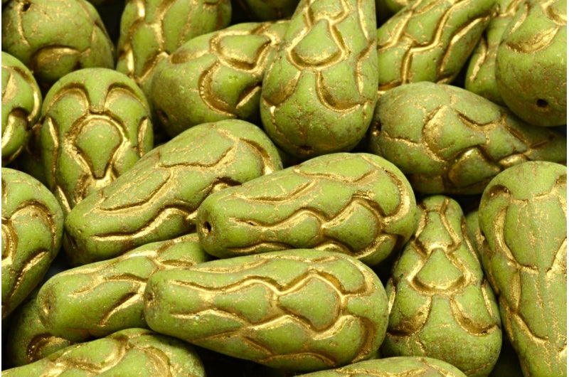 松果珠，绿色哑光金色内衬 (53420-84100-54302)，玻璃，捷克共和国