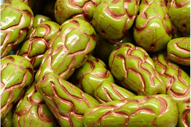 Pinecone Beads, Green Copper Lined (53420-54319), Glass, Czech Republic