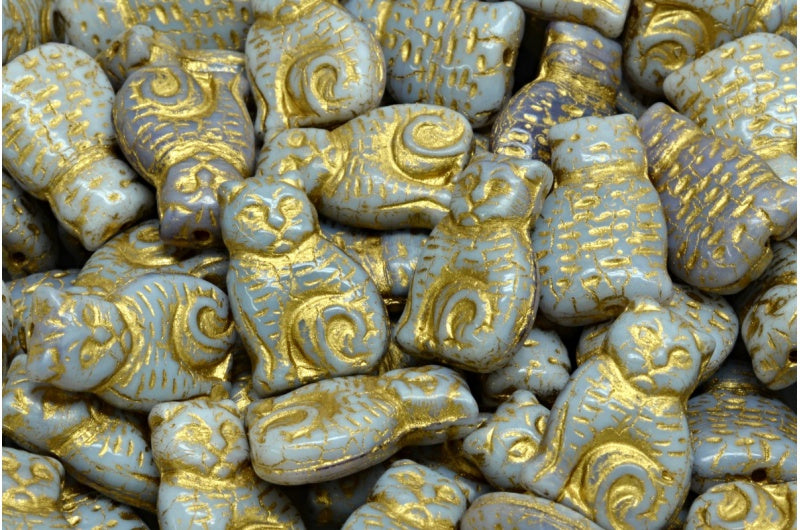 Cat beads, R2239 Gold Lined (R2239-54302), Glass, Czech Republic