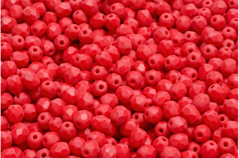 Faceted Fire Polished Round Beads, Opaque Red Matte (93210-84100), Glass, Czech Republic