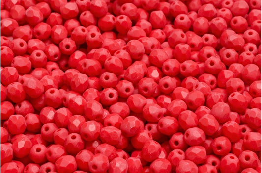 Facettierte, feuerpolierte runde Perlen, undurchsichtiges Rot matt (93210-84100), Glas, Tschechische Republik