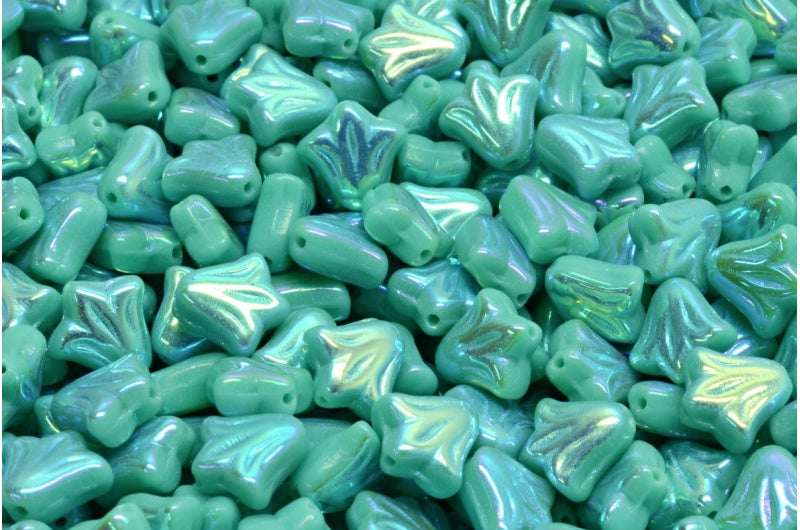 ユリの花ビーズ、ターコイズアブフル（2Xサイド）（63130-28703）、ガラス、チェコ共和国