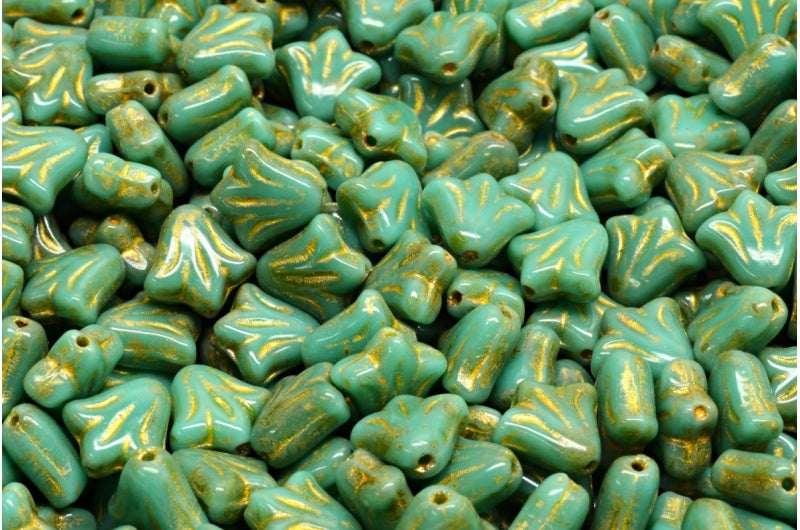 ユリの花のビーズ、ターコイズトラバーチン 43803 (63130-86800-43803)、ガラス、チェコ共和国