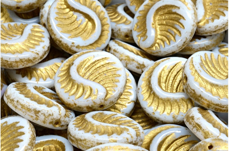 化石コインビーズ、ホワイトゴールドライニング（02010-54302）、ガラス、チェコ共和国