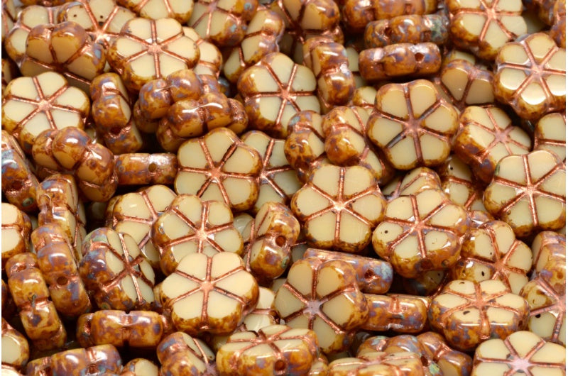 Table Cut Garland Flower Beads, Beige Travertin Red (13020 86800 54319), Glass, Czech Republic