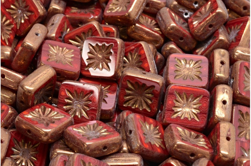 Table Cut Square Kiwi Beads, Opal Red Bronze (91260 14415), Glass, Czech Republic