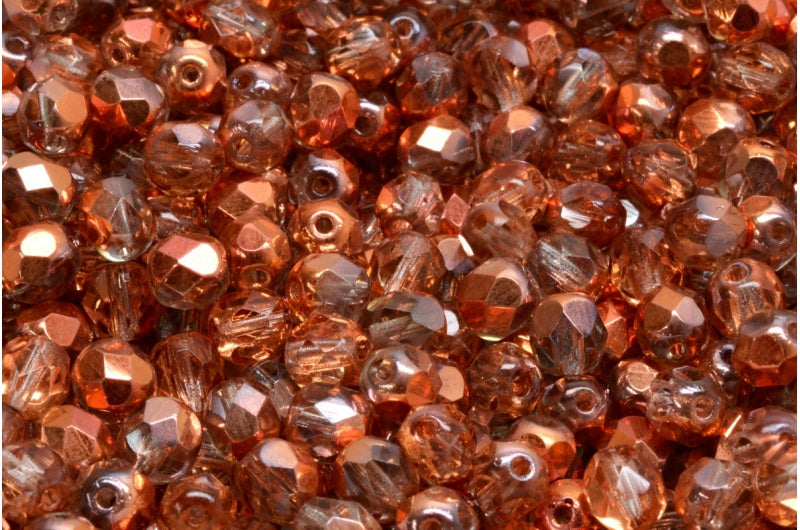 Fire Polish Faceted Round Beads, Crystal Crystal Pinkyellow Coating (00030-27137), Glass, Czech Republic