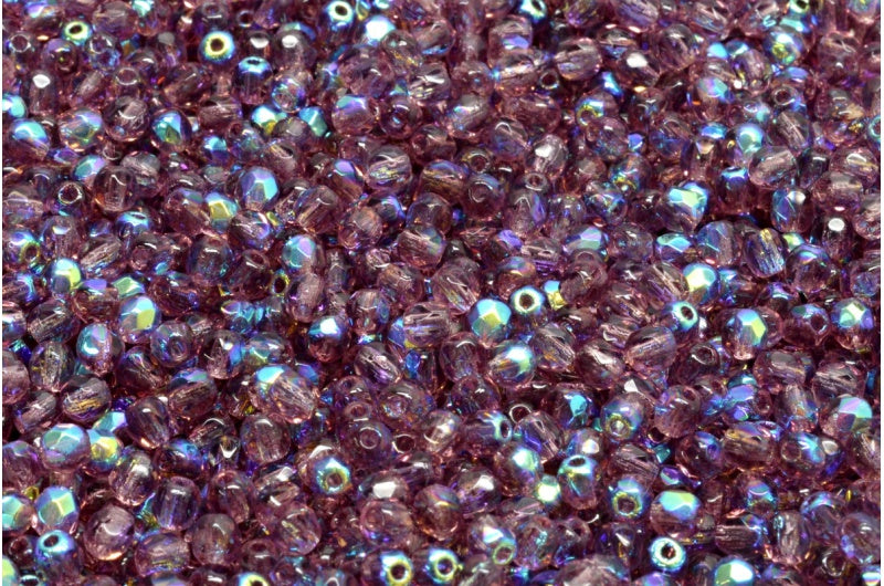 Fire Polished Faceted Beads Round, Amethyst Ab (20060-28701), Bohemia Crystal Glass, Czech Republic